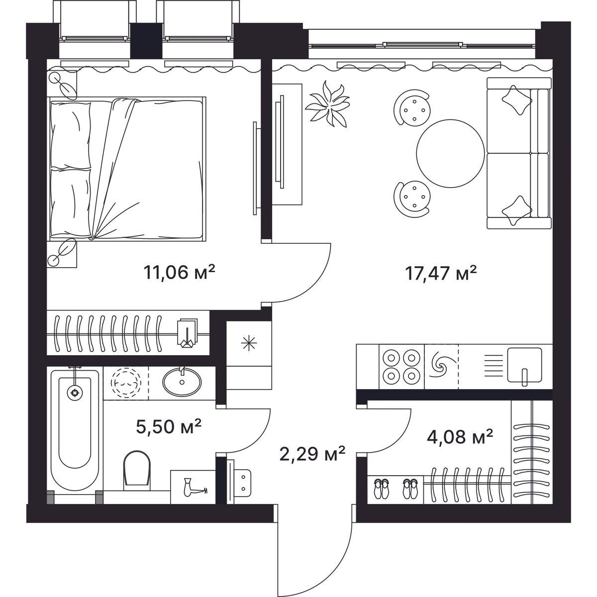1-комнатная 40 м2 в ЖК Гагарин корпус null этаж 3