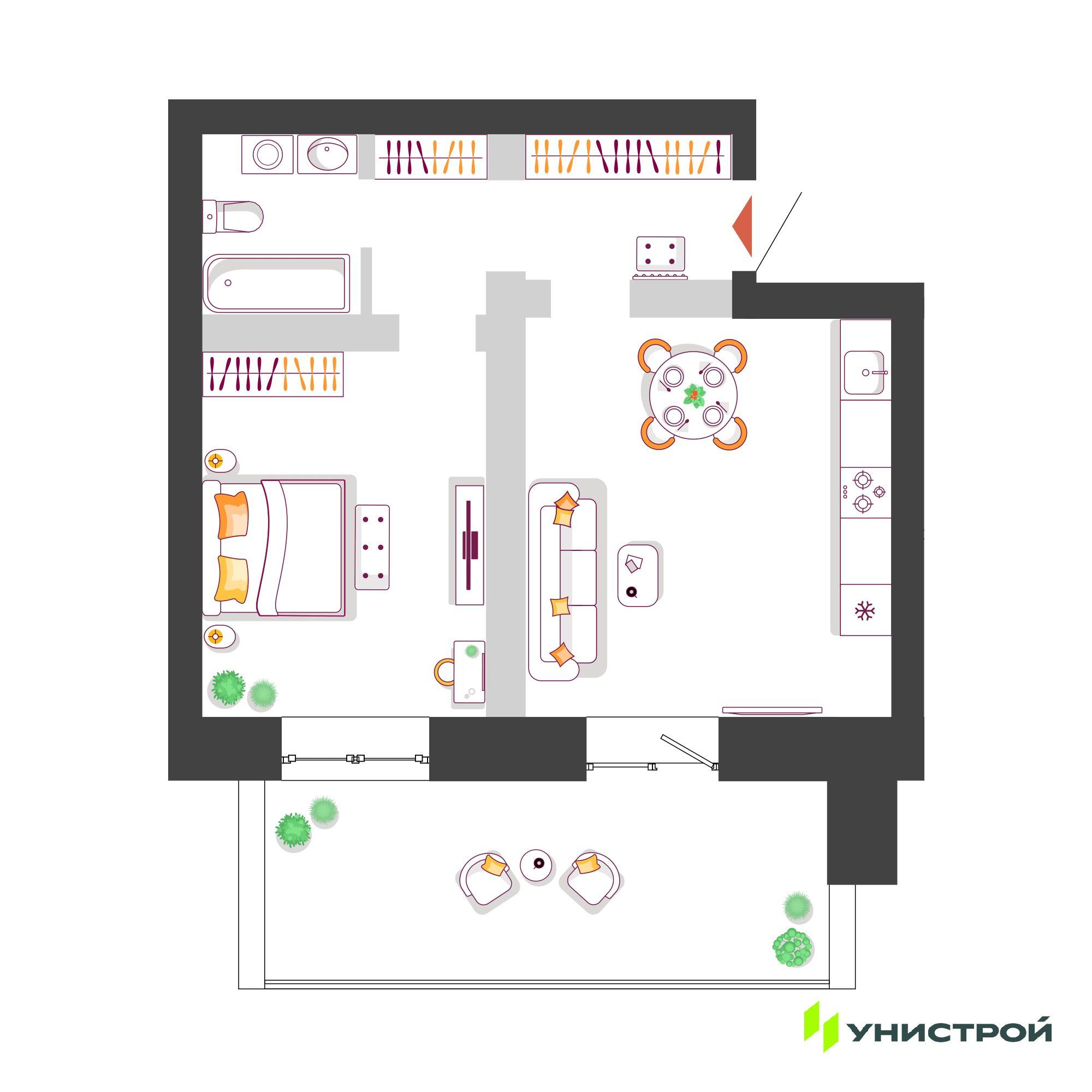 1-комнатная 49 м2 в ЖК Южный бульвар корпус null этаж 1
