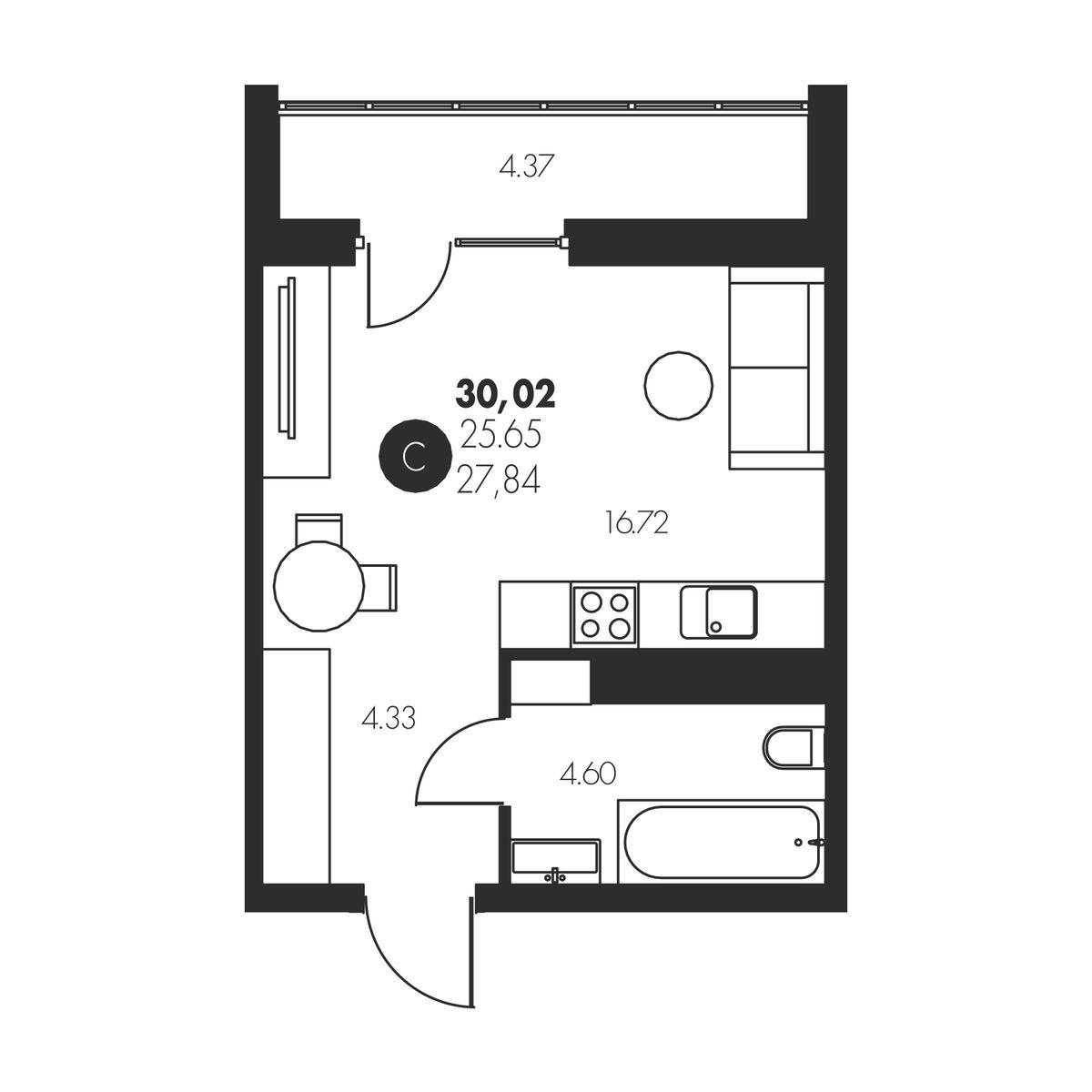 Студия 30 м2 в ЖК Новый корпус null этаж 9