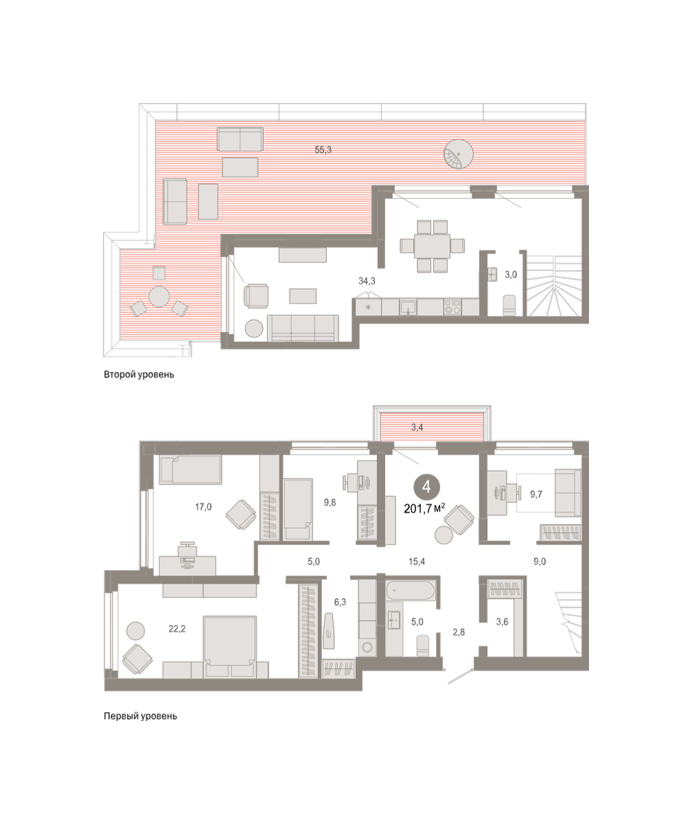 4-комнатная 201 м2 в ЖК Квартал Нефть корпус null этаж 7