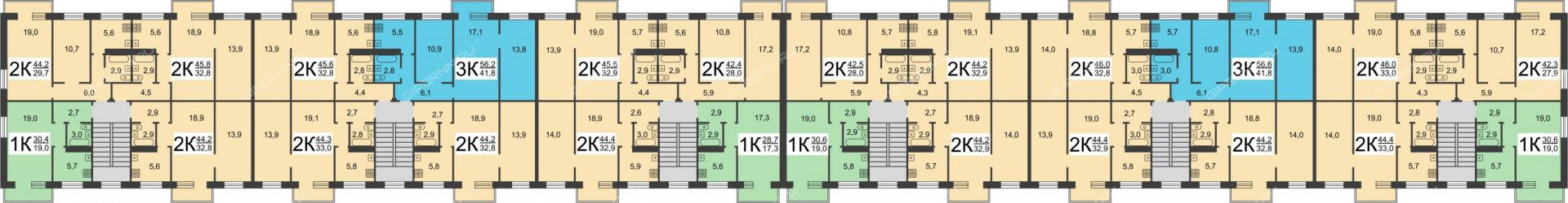 2-комнатная 44.5 м2 в ЖК undefined корпус null этаж 1