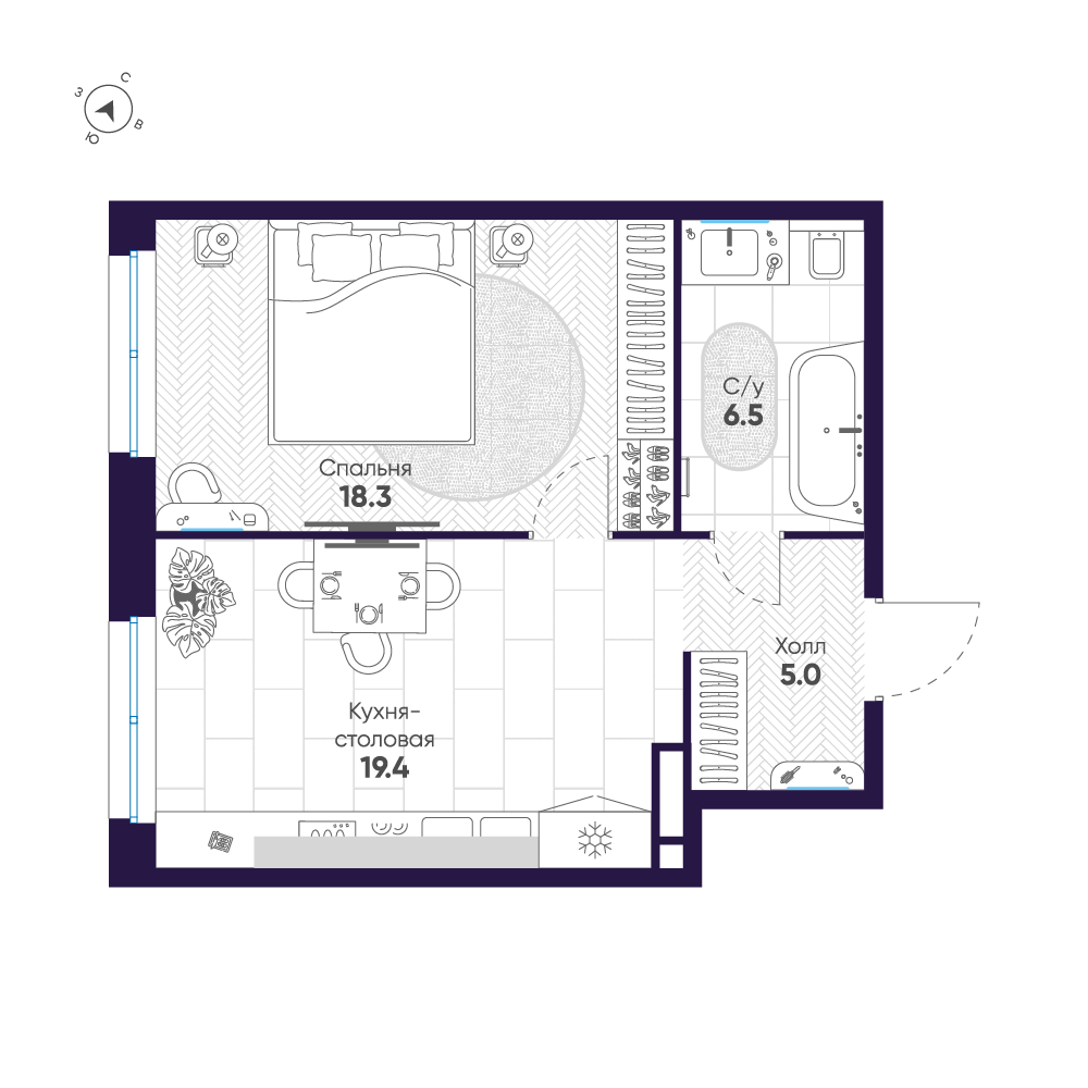 1-комнатная 49 м2 в ЖК ЛДМ корпус null этаж 7