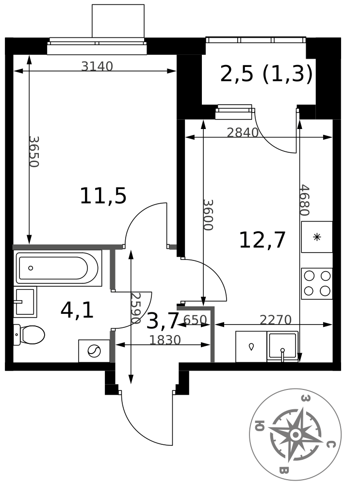 1-комнатная 33 м2 в ЖК 1-й Ясеневский корпус null этаж 9
