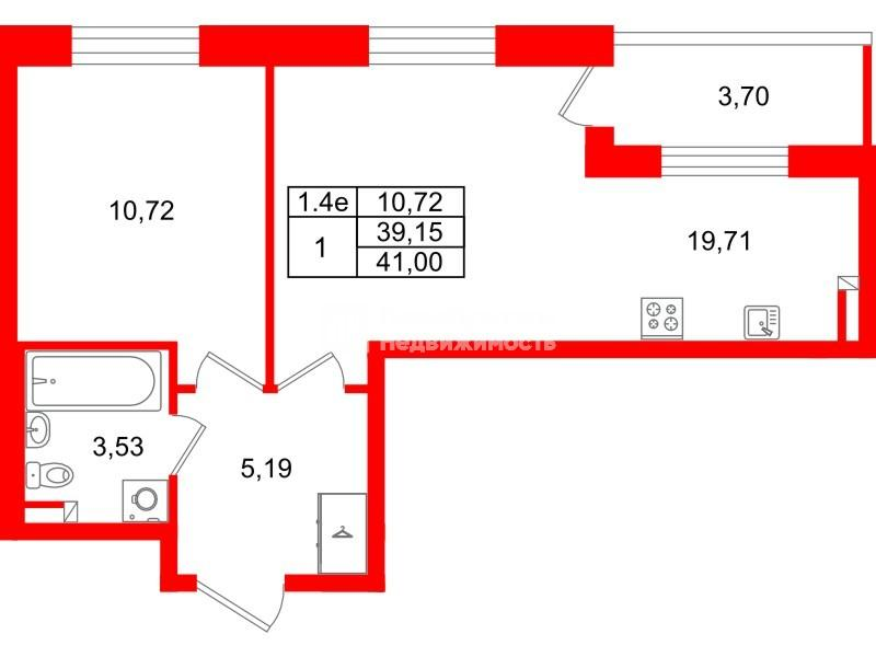 1-комнатная 39 м2 в ЖК Парадный ансамбль корпус null этаж 3