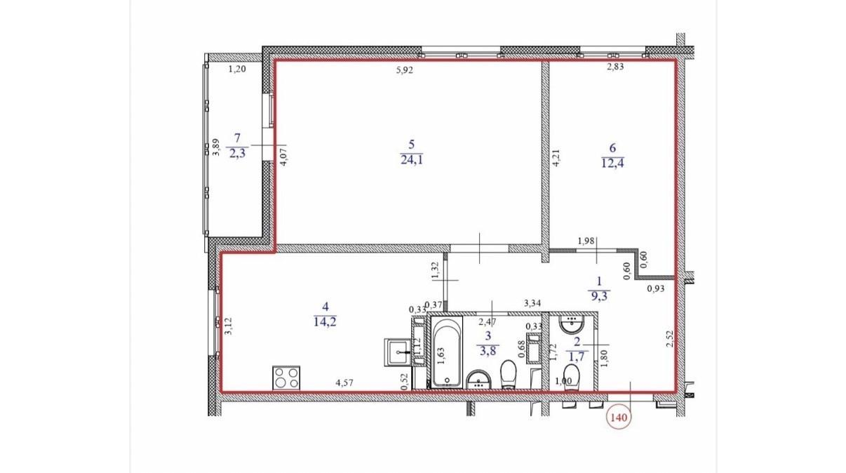 2-комнатная 65.5 м2 в ЖК undefined корпус null этаж 7