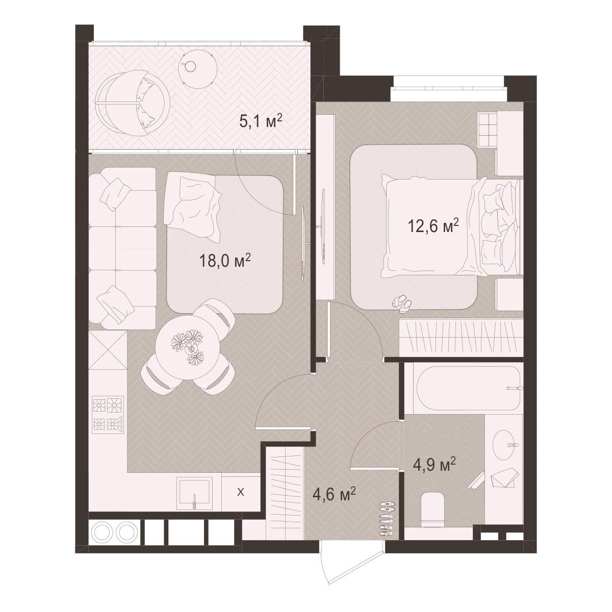1-комнатная 45 м2 в ЖК Окская стрелка корпус null этаж 6