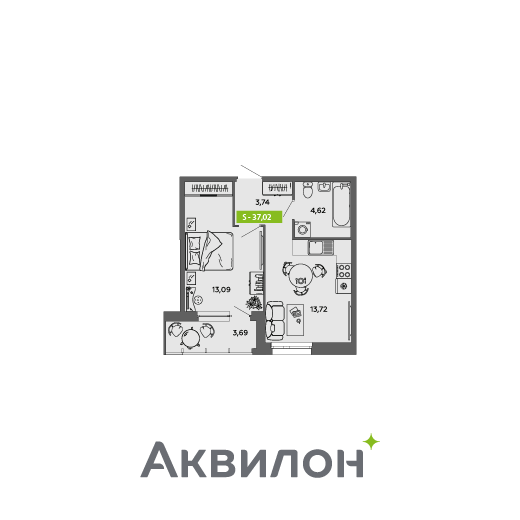 Студия 37 м2 в ЖК Аквилон MySky корпус null этаж 1