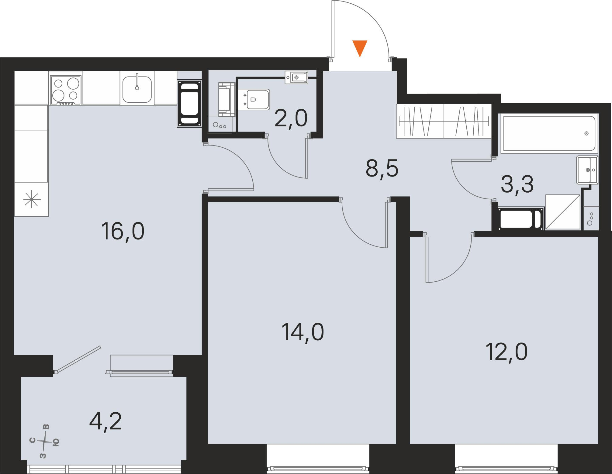 2-комнатная 57 м2 в ЖК М36 корпус null этаж 9