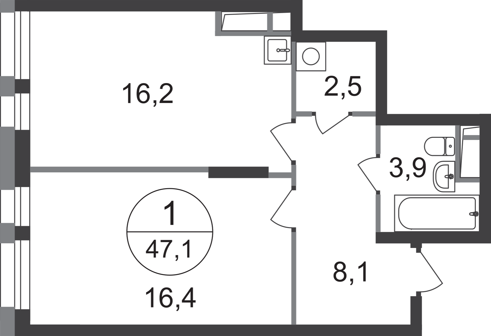 1-комнатная 47 м2 в ЖК Первый Московский корпус null этаж 15