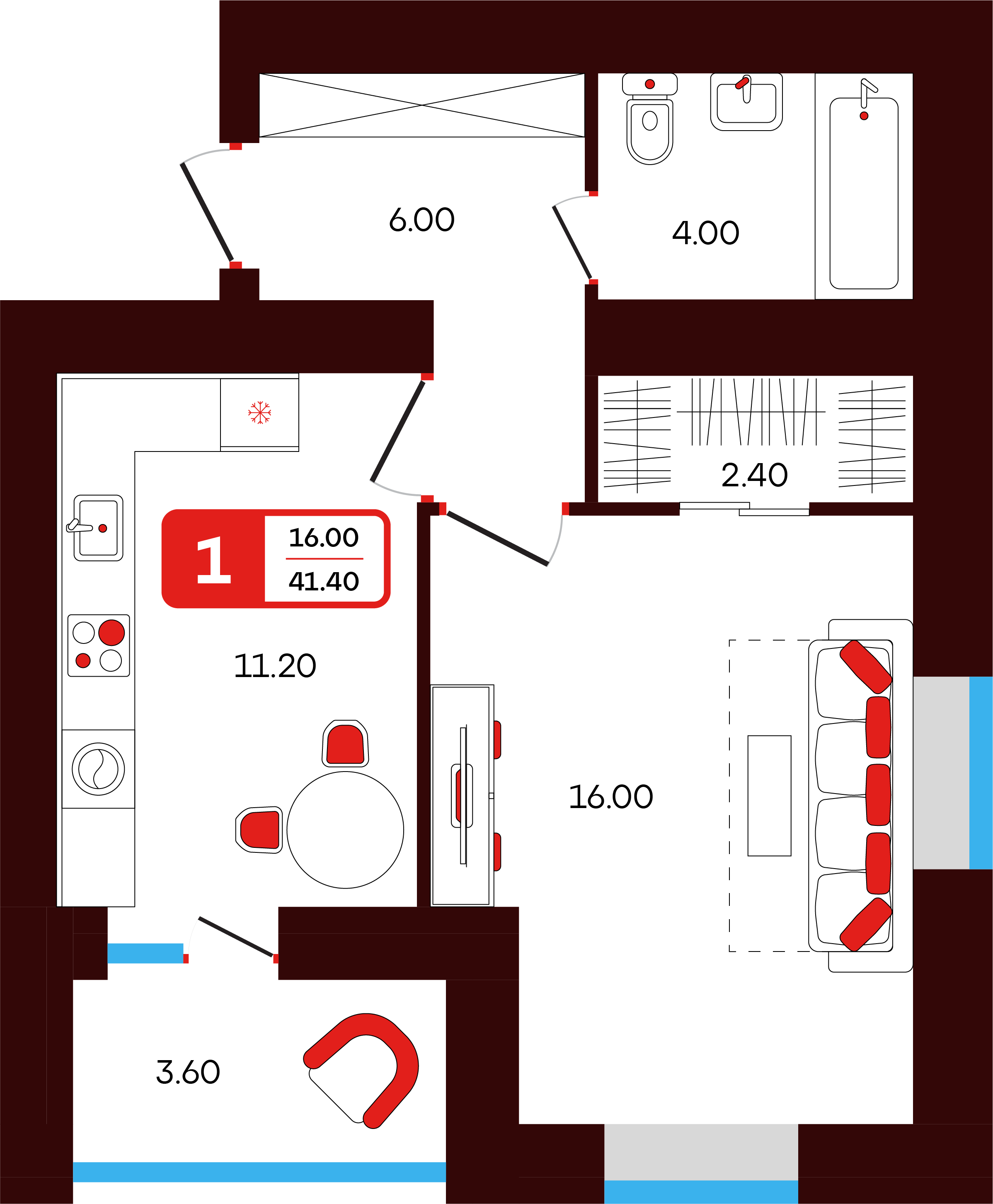 1-комнатная 41 м2 в ЖК Тепло корпус null этаж 14
