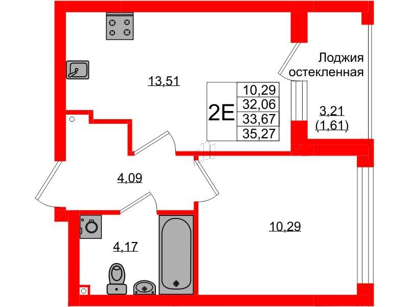 1-комнатная 33 м2 в ЖК Консул корпус null этаж 1