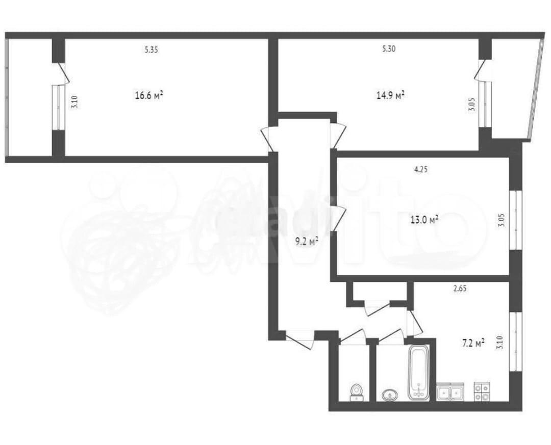 3-комнатная 64 м2 в ЖК undefined корпус null этаж 3