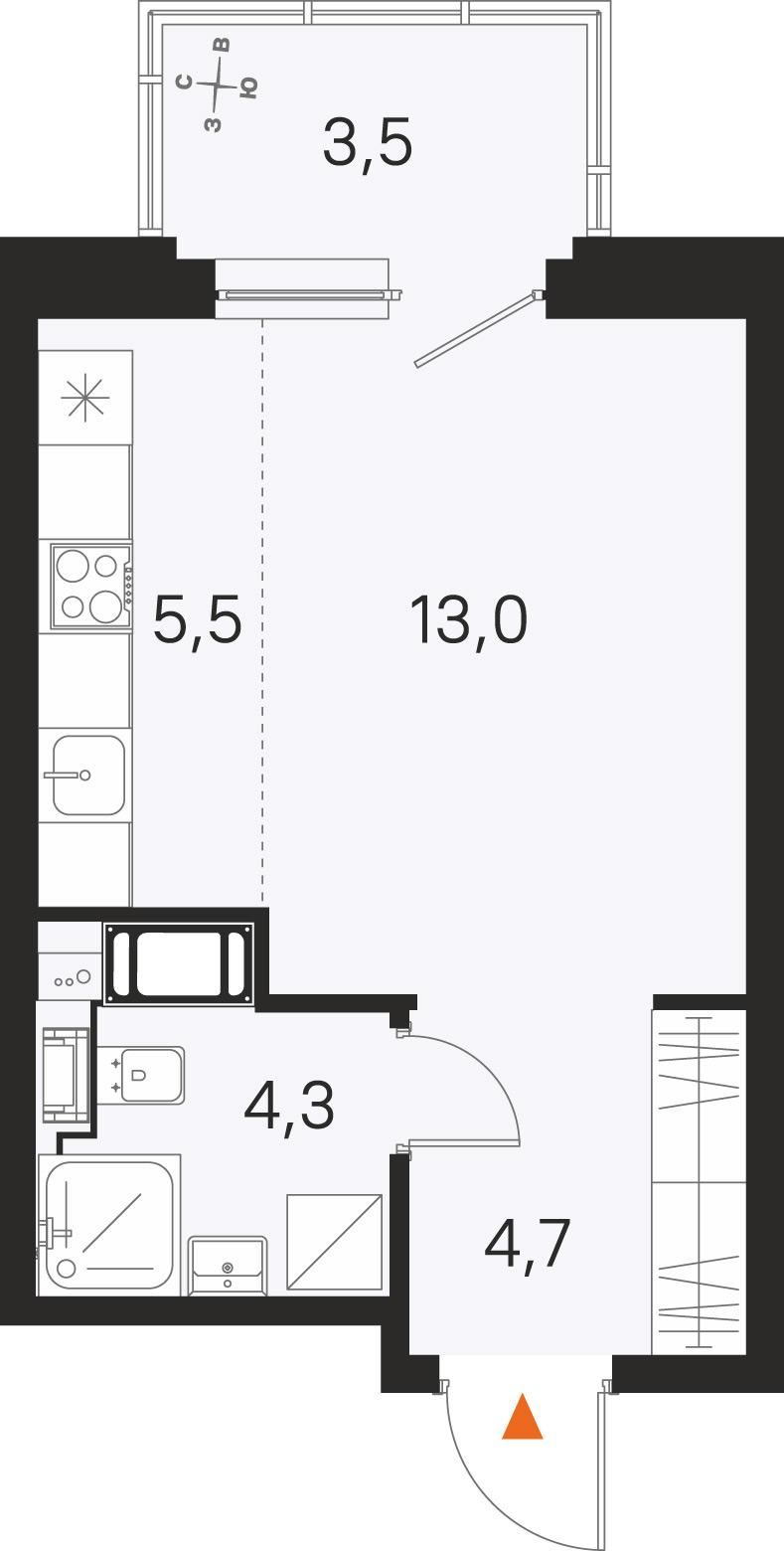 Студия 28 м2 в ЖК М36 корпус null этаж 8