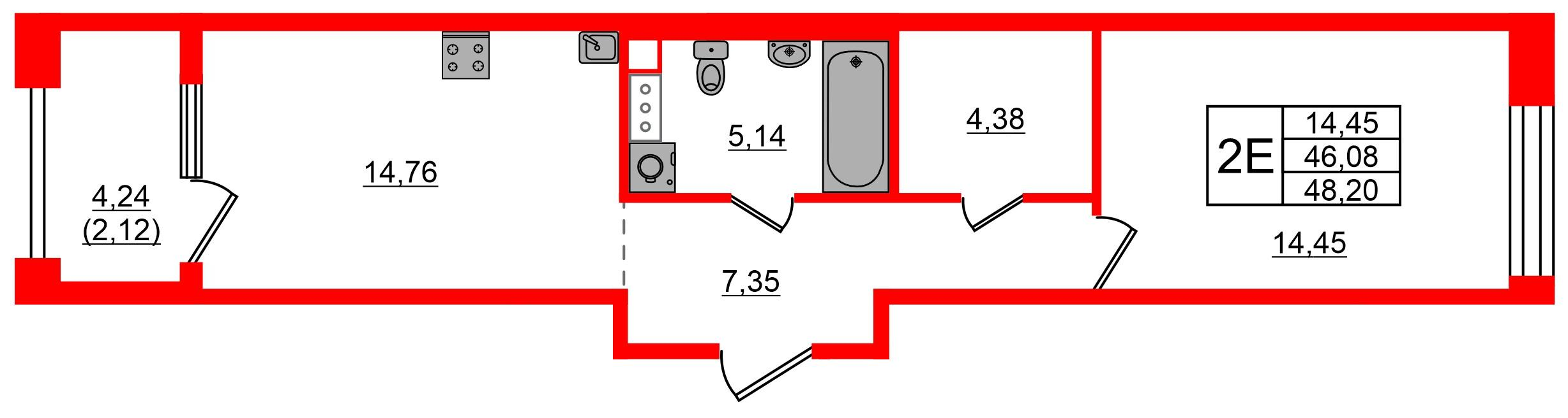 1-комнатная 48 м2 в ЖК Знатный корпус null этаж 9
