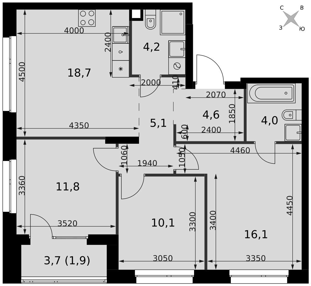 4-комнатная 76 м2 в ЖК Симоновский Вал корпус null этаж 2