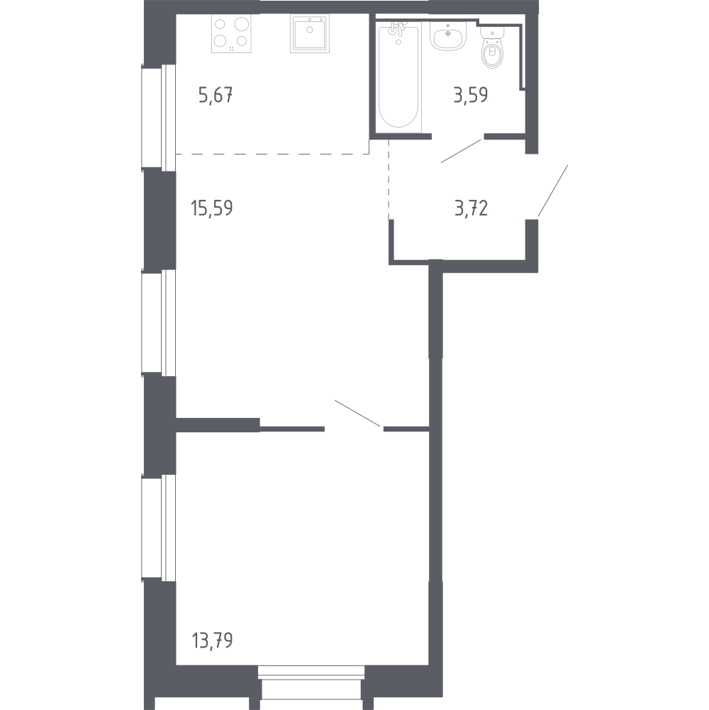 Студия 42 м2 в ЖК Квартал Нейбута корпус null этаж 5
