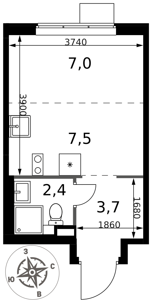 Студия 20 м2 в ЖК 1-й Химкинский корпус null этаж 15