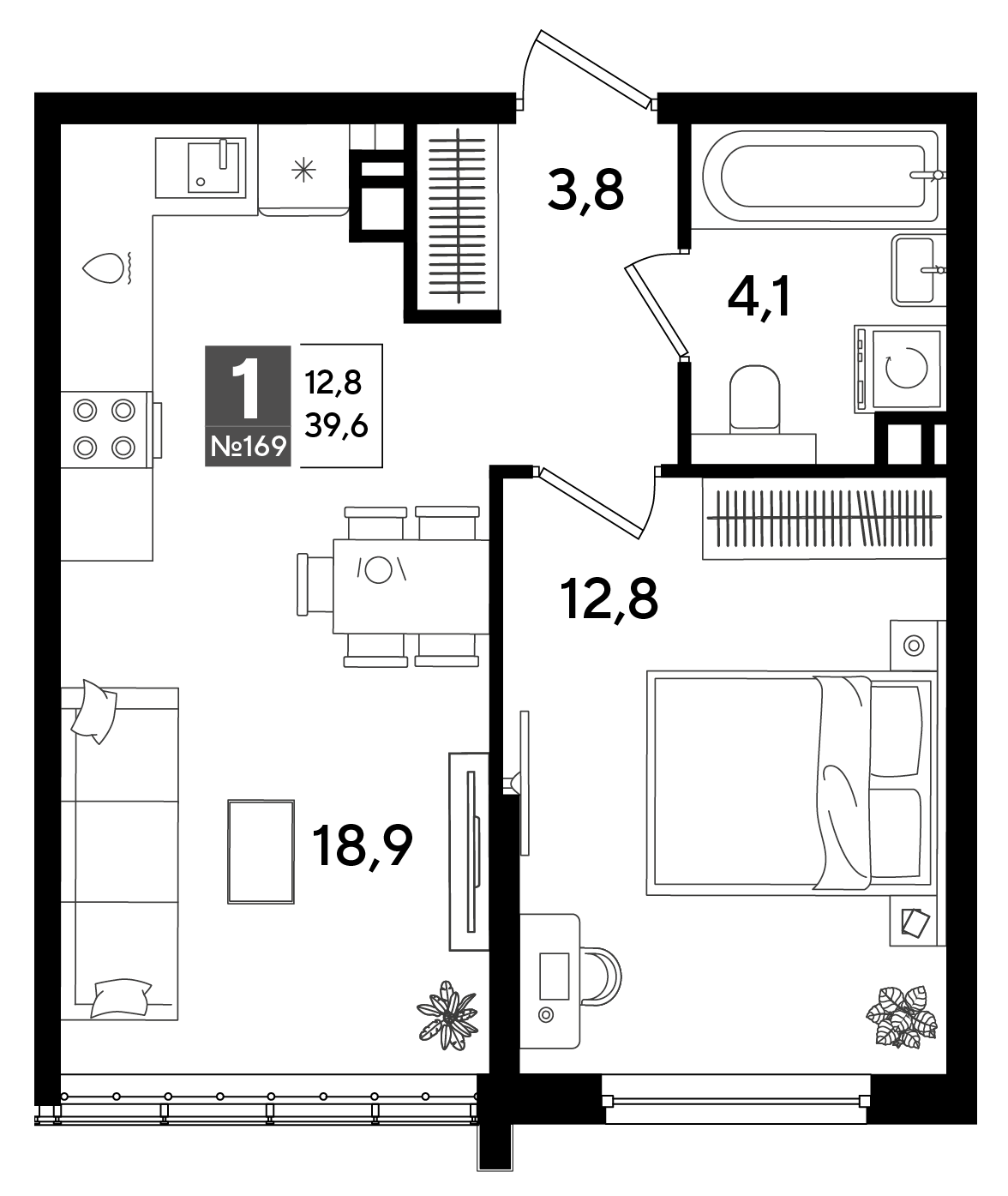 1-комнатная 39 м2 в ЖК Dogma Park корпус null этаж 6