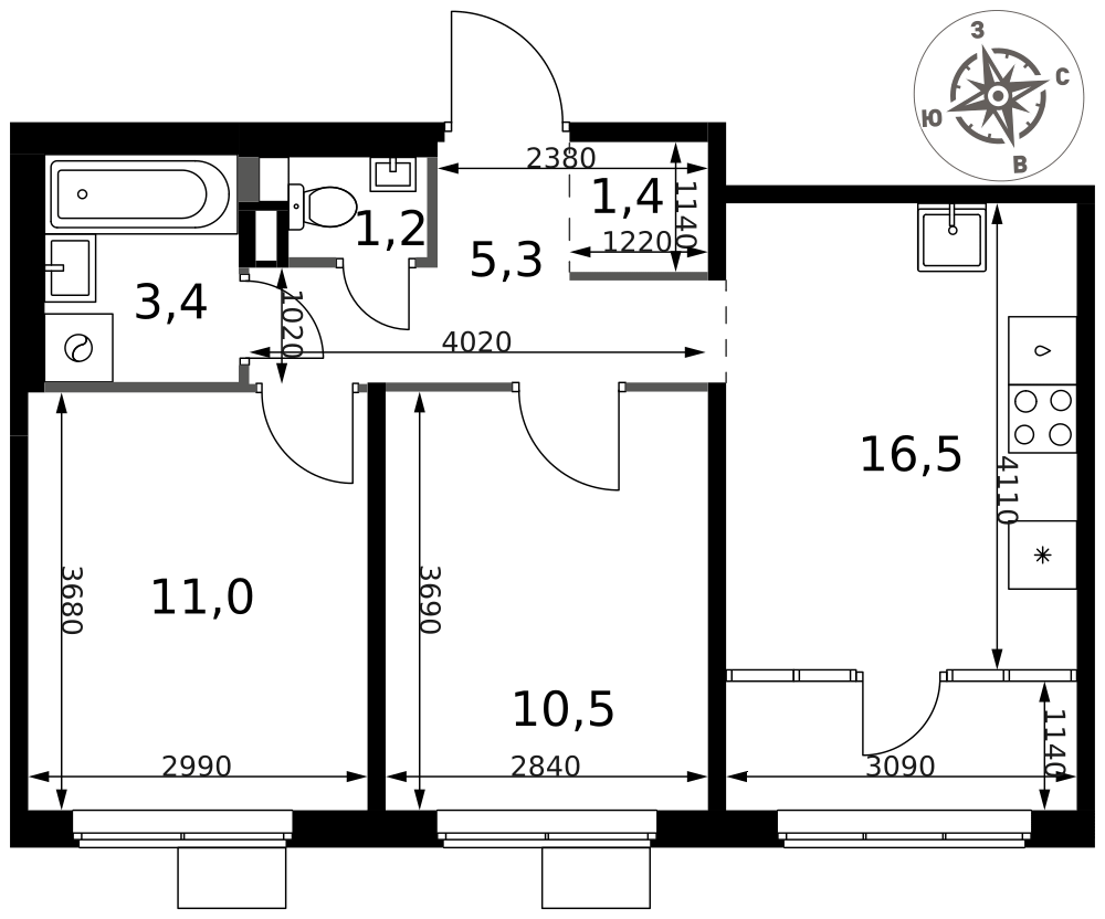 2-комнатная 49 м2 в ЖК 1-й Химкинский корпус null этаж 8