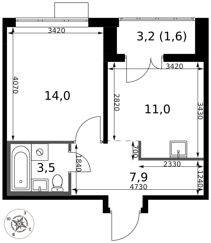 1-комнатная 38 м2 в ЖК 1-й Саларьевский корпус null этаж 12