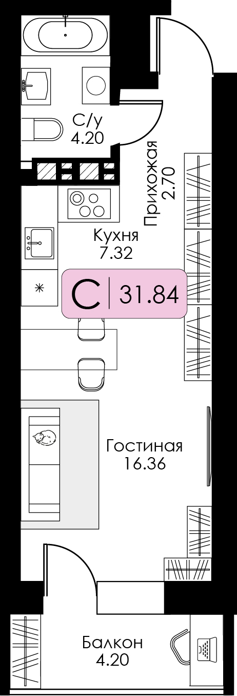 Студия 31 м2 в ЖК Урбан Парк корпус null этаж 14