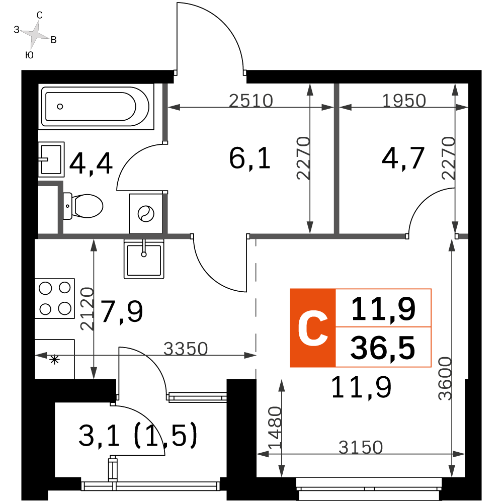 Студия 34 м2 в ЖК Скай Гарден корпус null этаж 15