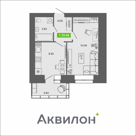 1-комнатная 33 м2 в ЖК RIVER PARK-2 корпус null этаж 11