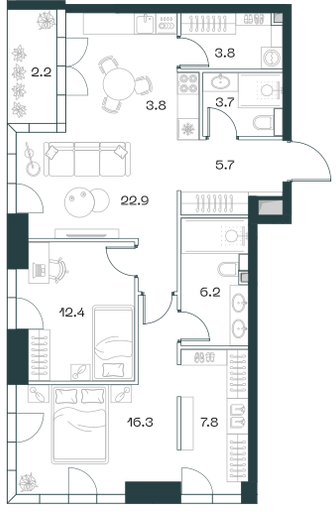 3-комнатная 84 м2 в ЖК Shift корпус null этаж 4