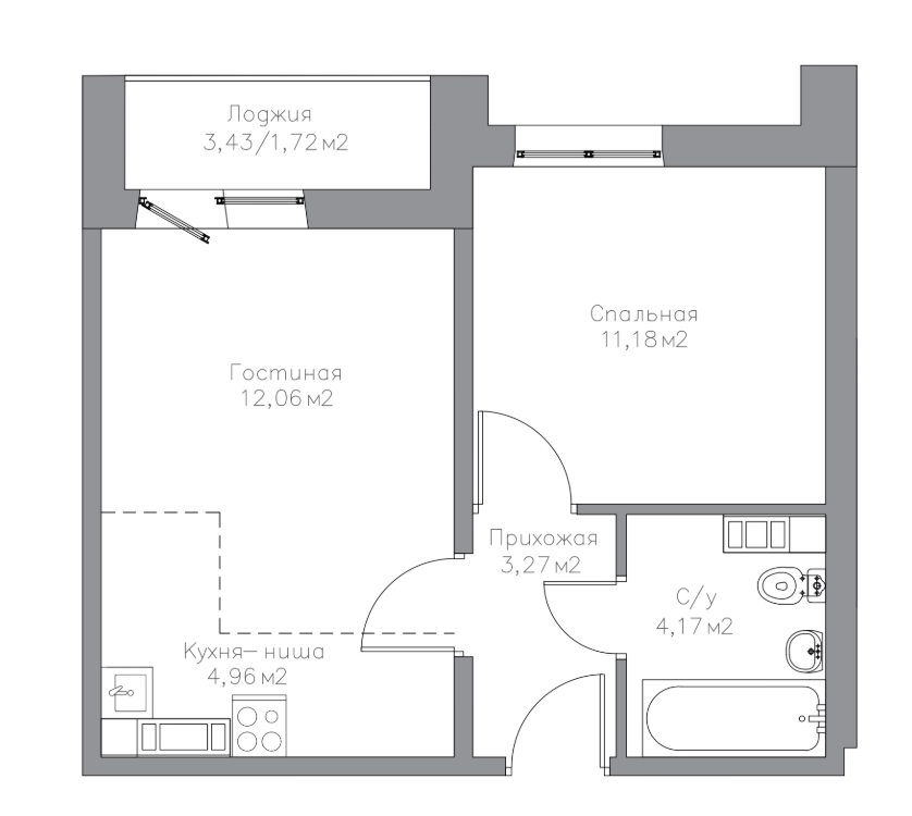 2-комнатная 37.4 м2 в ЖК undefined корпус null этаж 7