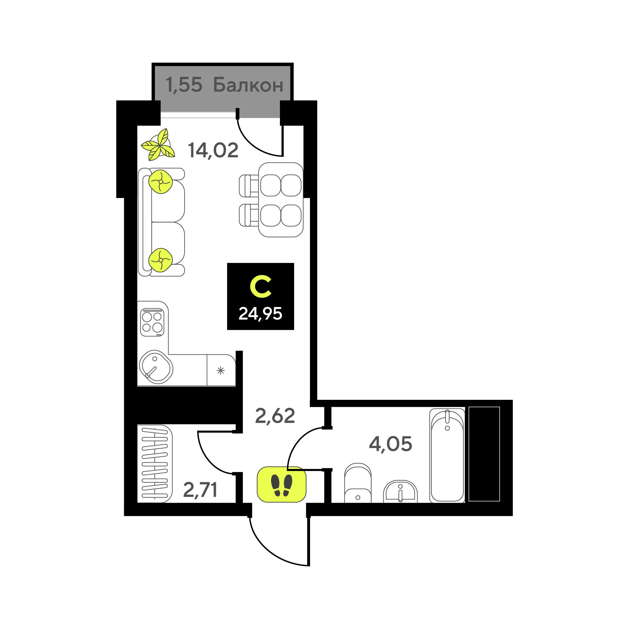 Студия 24 м2 в ЖК Мотивы корпус null этаж 9