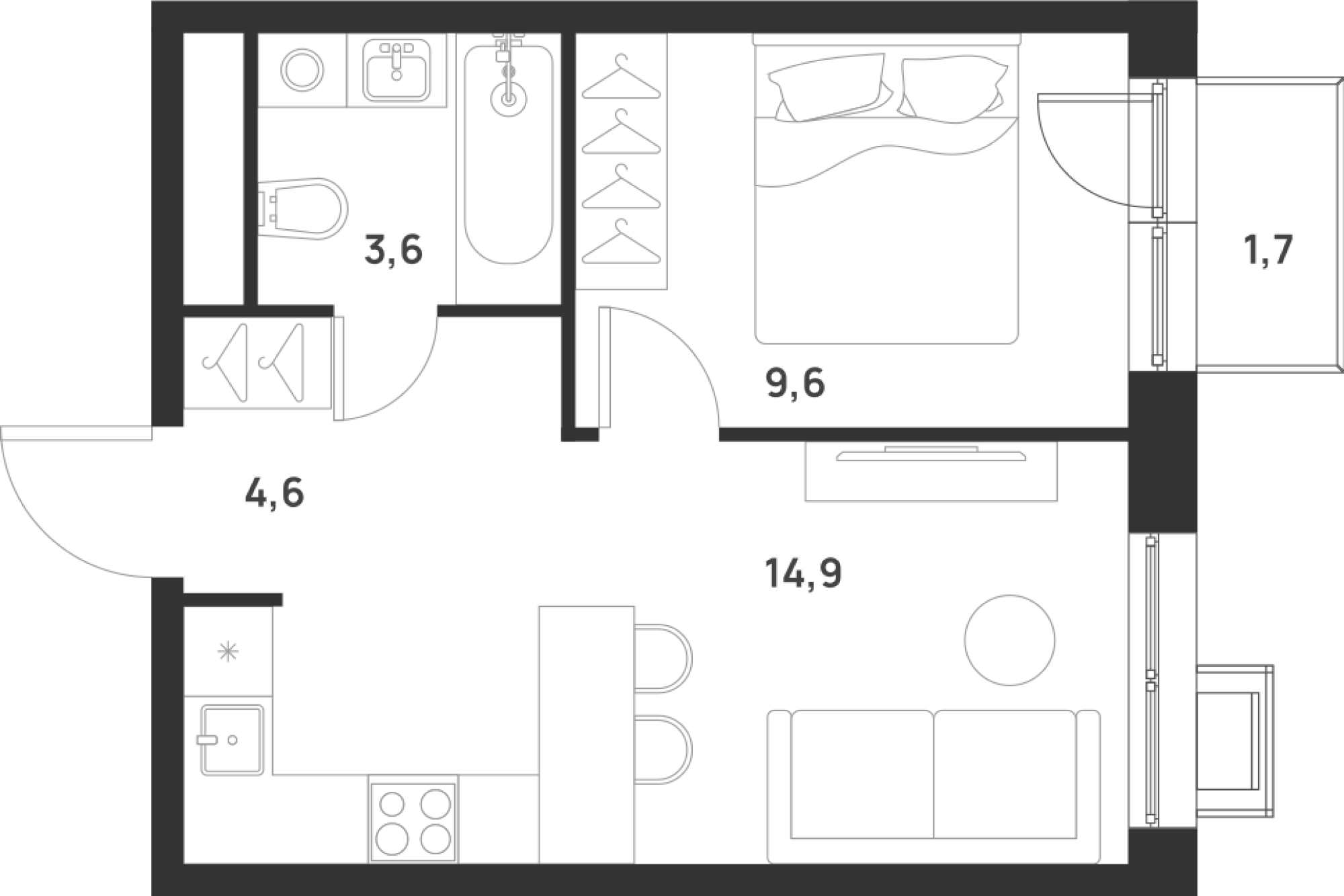 1-комнатная 33 м2 в ЖК Форевиль корпус null этаж 5