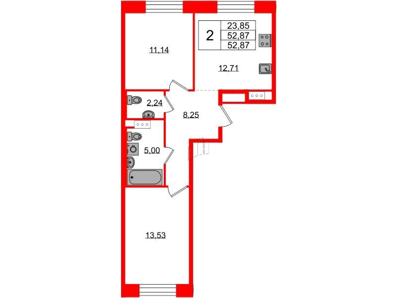 2-комнатная 52 м2 в ЖК PLUS Пулковский корпус null этаж 4