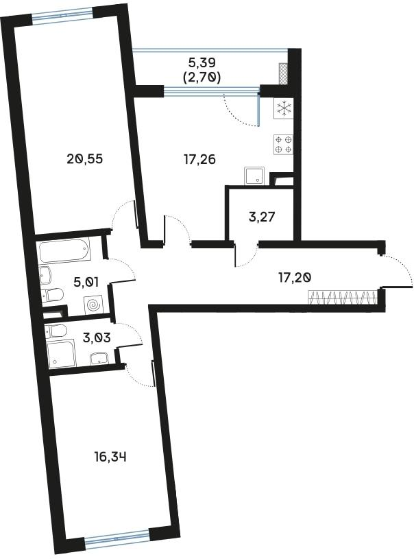 2-комнатная 85 м2 в ЖК Регенбоген корпус null этаж 4