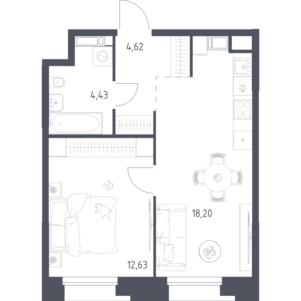 1-комнатная 39 м2 в ЖК Тропарево Парк корпус null этаж 6