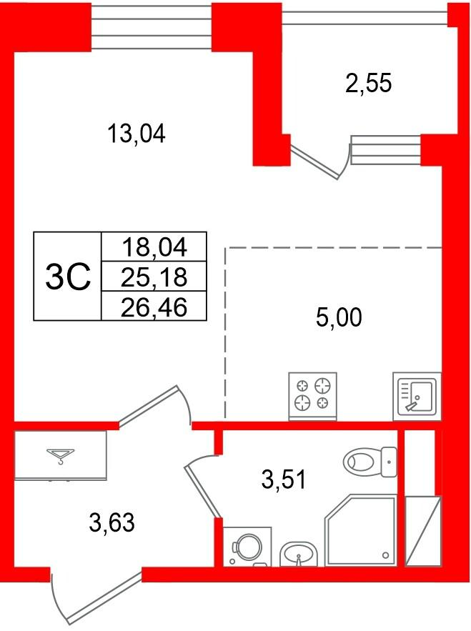 Студия 25 м2 в ЖК Астра Континенталь корпус null этаж 2