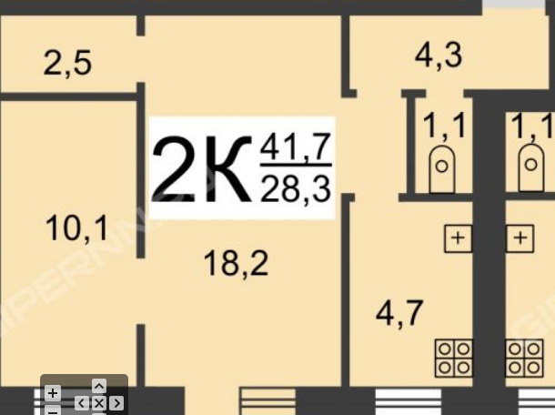 2-комнатная 38.8 м2 в ЖК undefined корпус null этаж 1