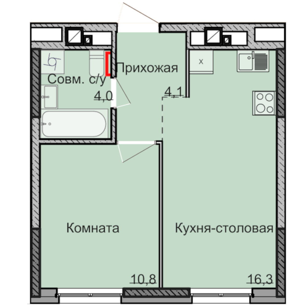 1-комнатная 35 м2 в ЖК Нео корпус null этаж 1