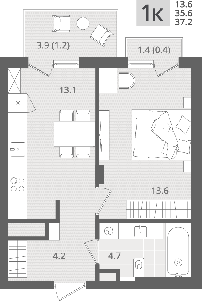 1-комнатная 37 м2 в ЖК МО’РЕ корпус null этаж 7