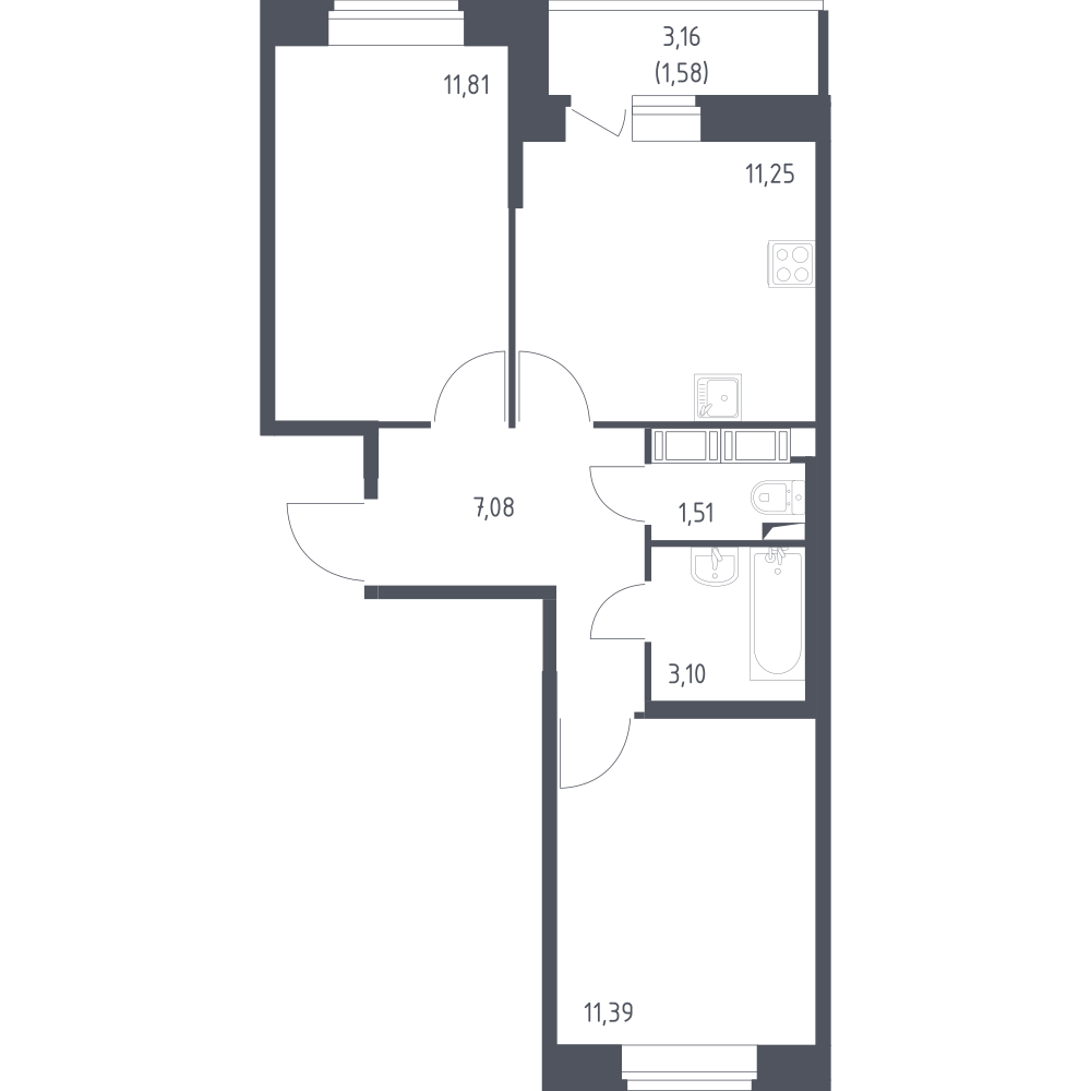 2-комнатная 47 м2 в ЖК Новое Колпино корпус null этаж 4