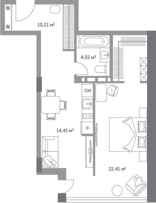 2-комнатная 51 м2 в ЖК Фьорд корпус null этаж 7