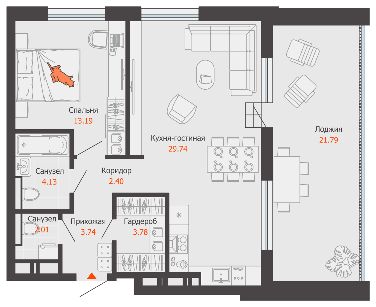2-комнатная 70 м2 в ЖК Камаполис корпус null этаж 11