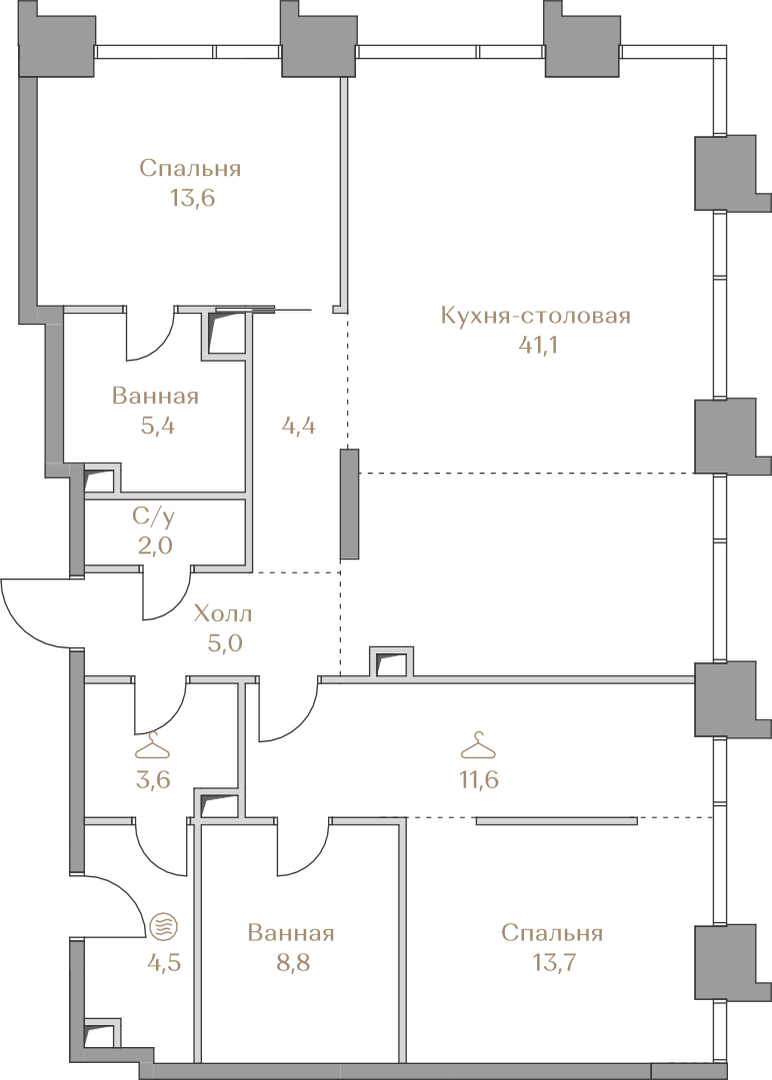 2-комнатная 113 м2 в ЖК Коллекция Лужники корпус null этаж 3
