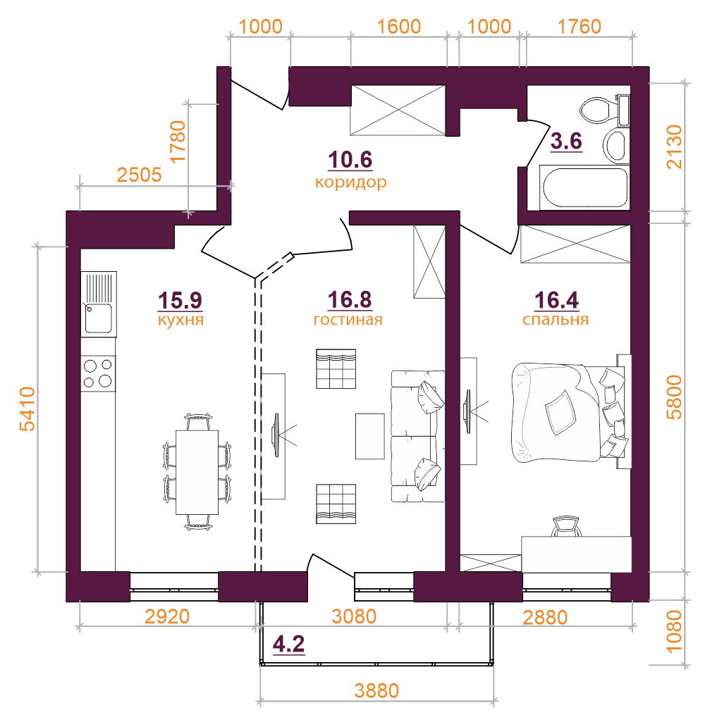 2-комнатная 68 м2 в ЖК Видный 3 корпус null этаж 12