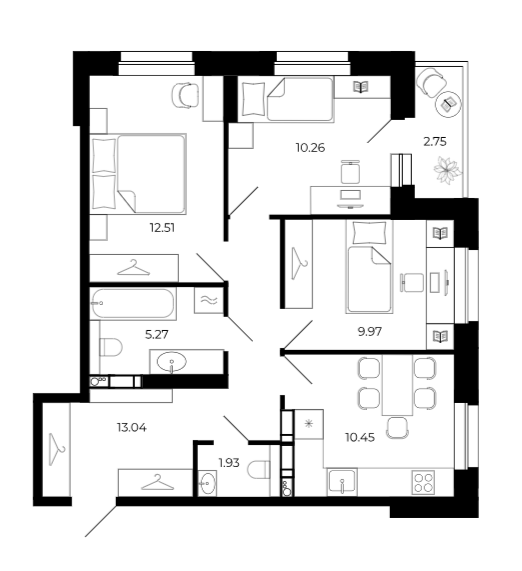 3-комнатная 63.9 м2 в ЖК undefined корпус null этаж 11