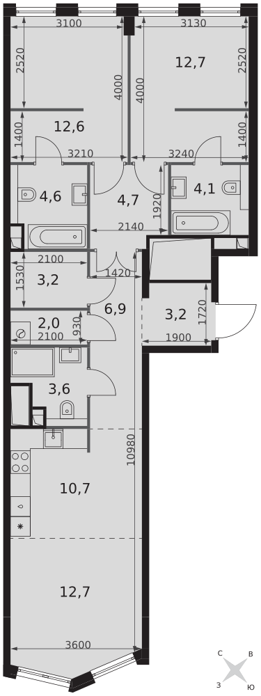 3-комнатная 81 м2 в ЖК Sydney City корпус null этаж 21