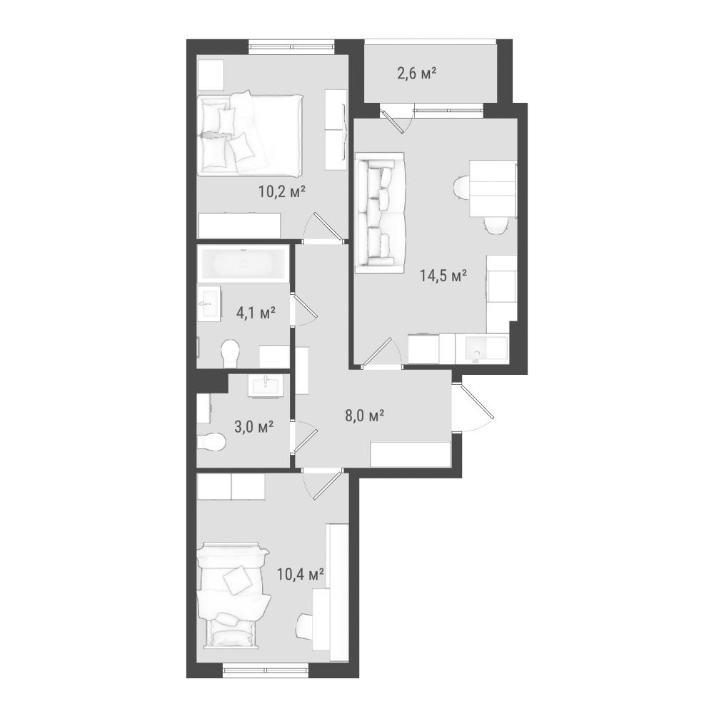 Студия 51 м2 в ЖК Друзья корпус null этаж 6