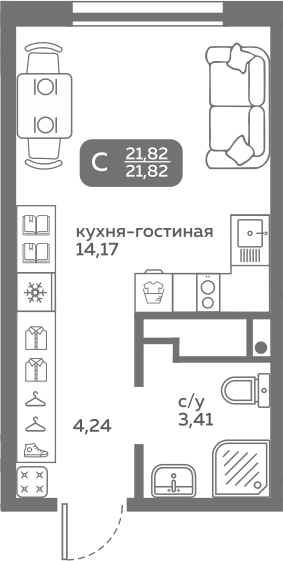 Студия 21 м2 в ЖК Меридиан Слобода корпус null этаж 13