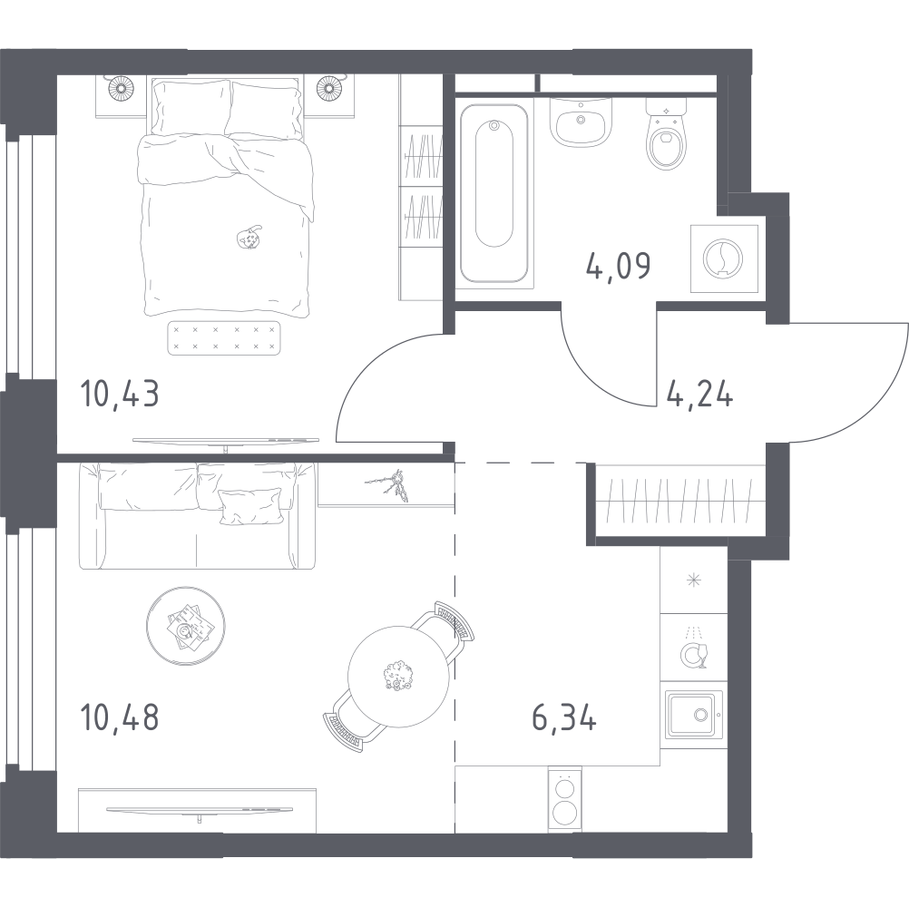 Студия 35 м2 в ЖК Космический Квартал корпус null этаж 2