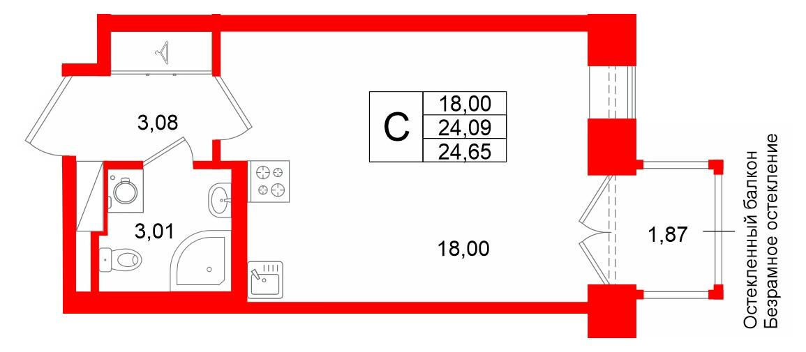Студия 24 м2 в ЖК Аристократ корпус null этаж 6