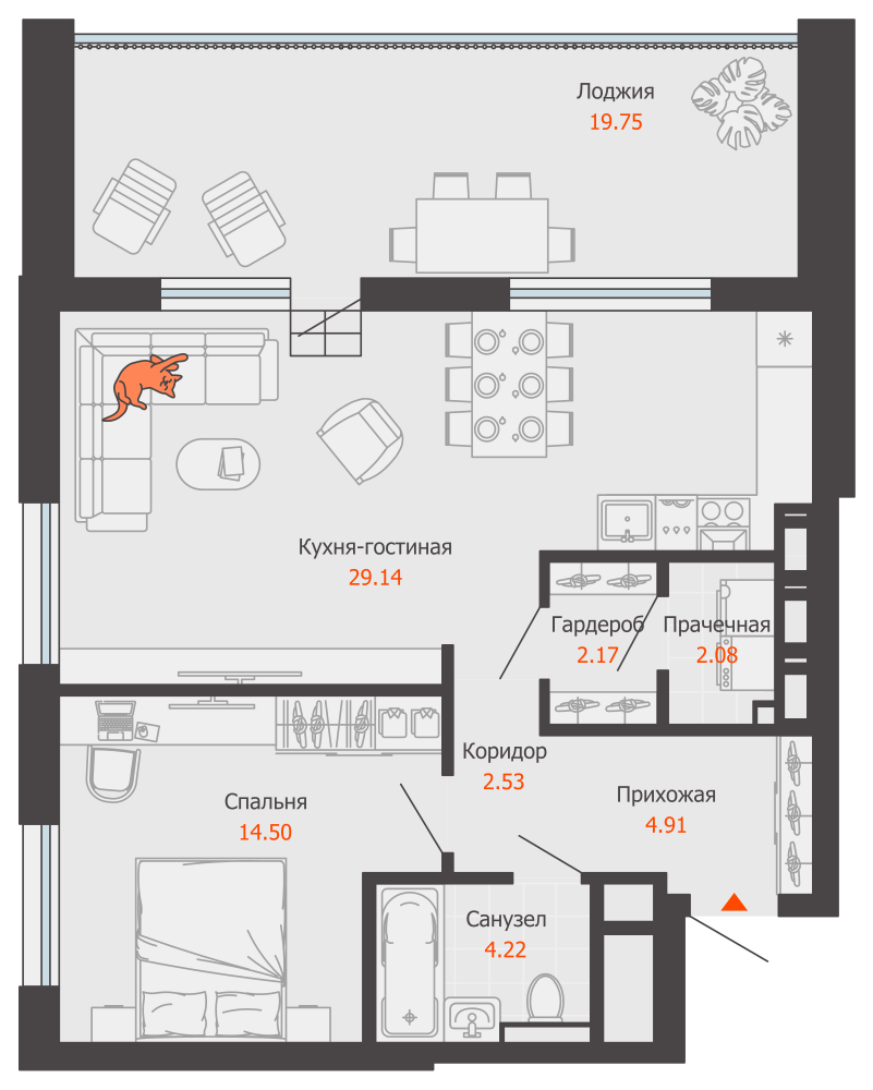 2-комнатная 69 м2 в ЖК Камаполис корпус null этаж 14